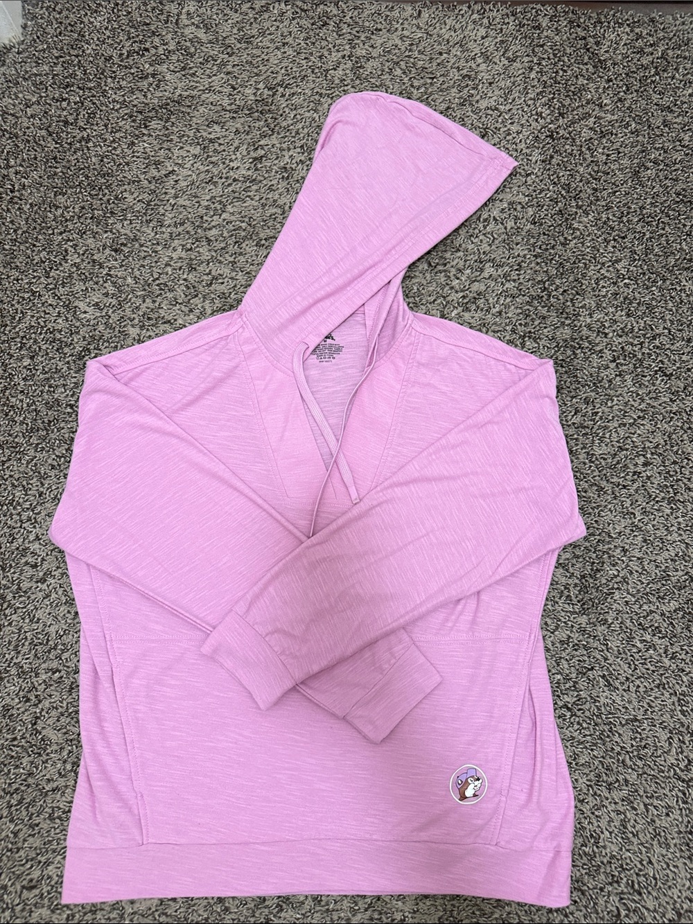 Buc-ee’s Pink Cropped Long-Sleeved, Lightweight, Graphic Tee with Hood